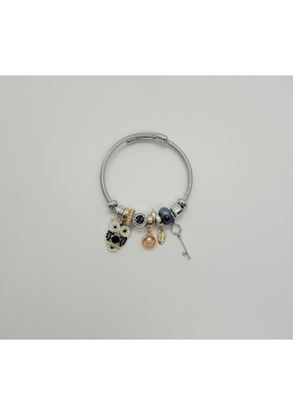 Baykuş Charm Çelik Pandora Bileklik