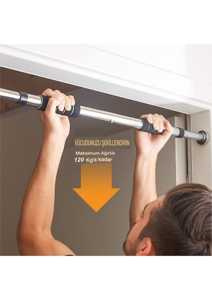 Tekno Trust Gümüş Barfiks ve Şınav Barları 63-100 cm Koridor Kapı Barfiksi Barfix Aleti Çubuğu Çekme Barı Demir