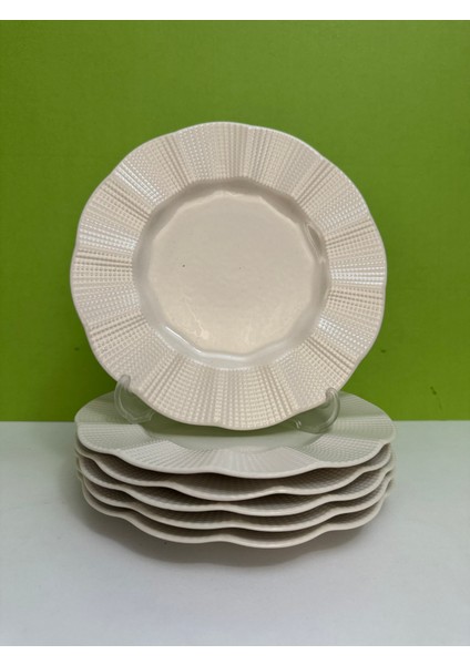 Milano Serisi Porselen 21 cm Krem Tatlı Tabağı 6 Lı