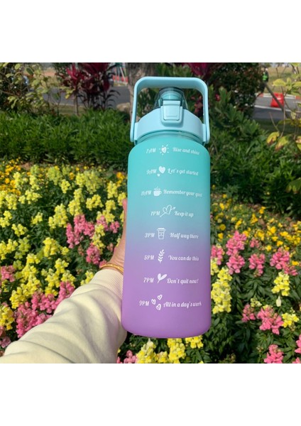Yeşil Motivasyonel 3lü Set Su Matarası Su Şişesi Suluk 2LT+900ML+600ML Tritan Spor Salonu Su Şişesi