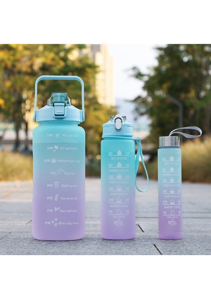 Yeşil Motivasyonel 3lü Set Su Matarası Su Şişesi Suluk 2LT+900ML+600ML Tritan Spor Salonu Su Şişesi