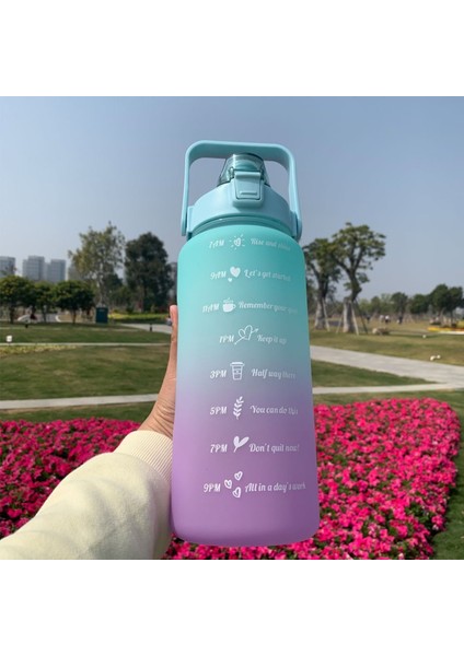 Yeşil Motivasyonel 3lü Set Su Matarası Su Şişesi Suluk 2LT+900ML+600ML Tritan Spor Salonu Su Şişesi