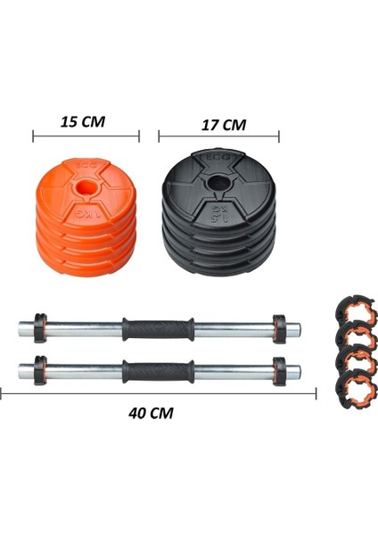 Tekno Trust Turuncu 11 kg Dambıl Seti Turuncu Siyah 6 In 1 Fitness Set Dambıl Seti Vinyl 11 kg