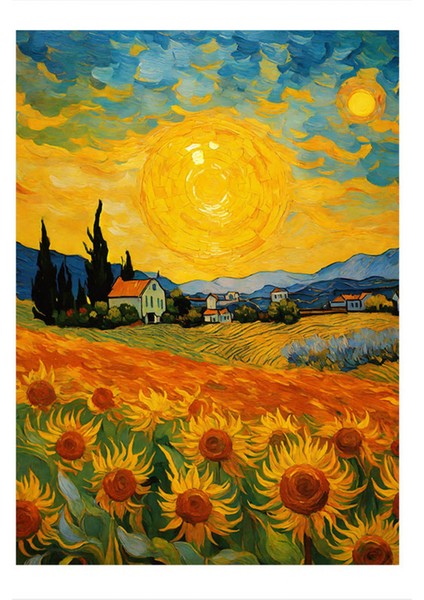 Van Gogh Tarzı Ayçiçekleri Tasarım Ahşap Tablo 25CMX 35CM