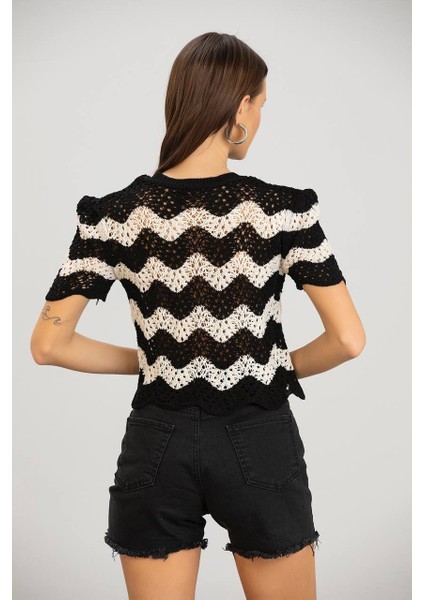 Asur Butik Kadın Ajurlu Crop Triko Tişört fiyatları