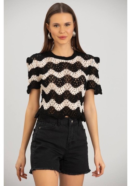 Asur Butik Kadın Ajurlu Crop Triko Tişört modelleri