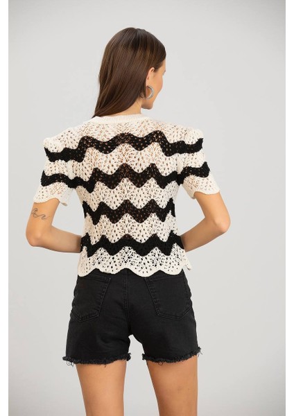 Asur Butik Kadın Ajurlu Crop Triko Tişört modelleri