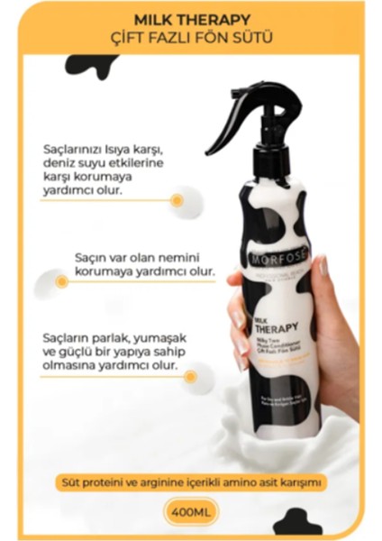 Sun SPF50 Güneş Koruyucu & Bronzluk Güneş Sütü Sprey 2 Adet 200 ml + Morfose Milk Fön Suyu 400 ml