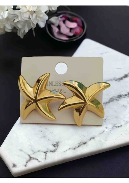 316L Gold Çelik Kararmaz Yıldız Küpe