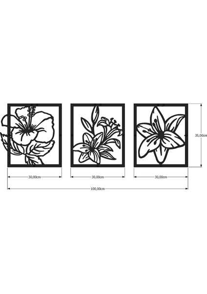 3G Tasarım Dekoratif Metal Çiçek Tablo Ebegümeci (Malva Sylvestris) Üçlü Set