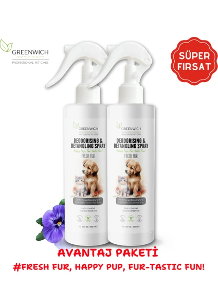 Tüy Dolaşıklık Kıtık Açıcı Koku Giderici Kolay Tarama Spreyi Vegan Kedi Köpek Uzun Kısa Parlak Tüyler 400 ml*2