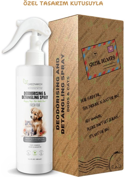 Tüy Dolaşıklık Kıtık Açıcı Koku Giderici Kolay Tarama Spreyi Vegan Kedi Köpek Uzun Kısa Parlak Tüyler 400 ml*2