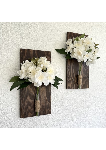 Beyaz Yasemin Çiçekli Duvar Dekoru Ceviz Ikili Set fiyatları