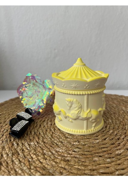 Atlıkarınca Kutusu, Sarı Atlıkarınca Kapaklı Kutusu, Dekoratif Kutusu, Carousel