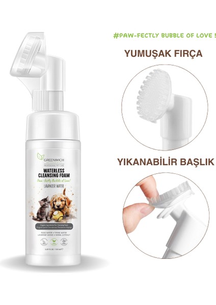 Kuru Şampuan, Pati ve Vücut Temizleme Köpüğü Vegan Organik Içerikli Kedi Köpek Durulamasız Susuz *2