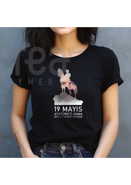 19 Mayıs Atatürkü Anma Baskılı Siyah Tişört