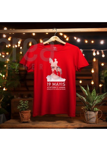 19 Mayıs Atatürkü Anma Baskılı Kırmızı Tişört