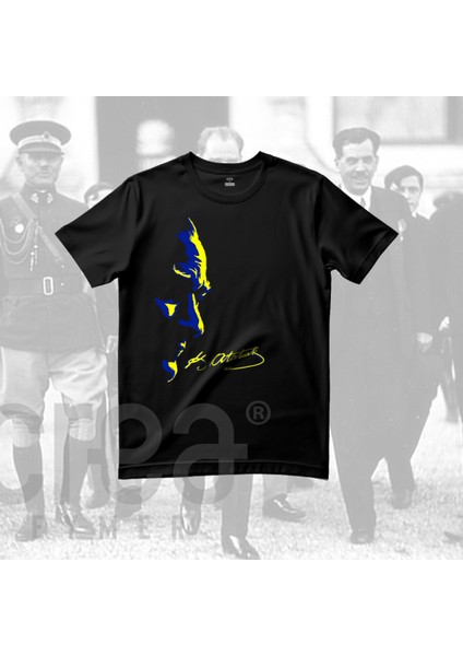 Crea Eymer Wear 19 Mayıs Atatürk Silüet Baskılı Siyah Tişört