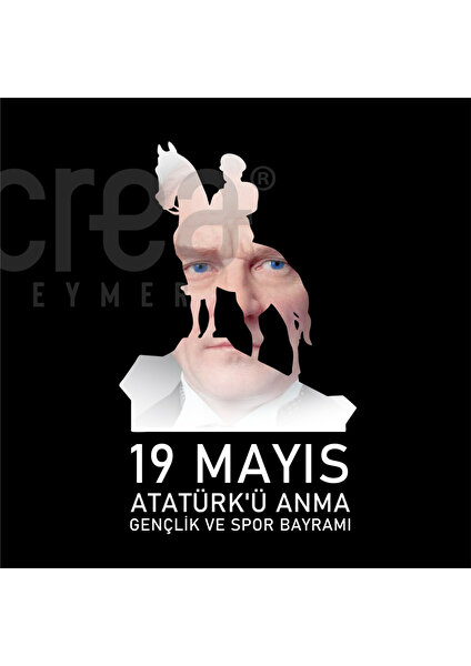 Crea Eymer Wear 19 Mayıs Atatürkü Anma Baskılı Siyah Tişört