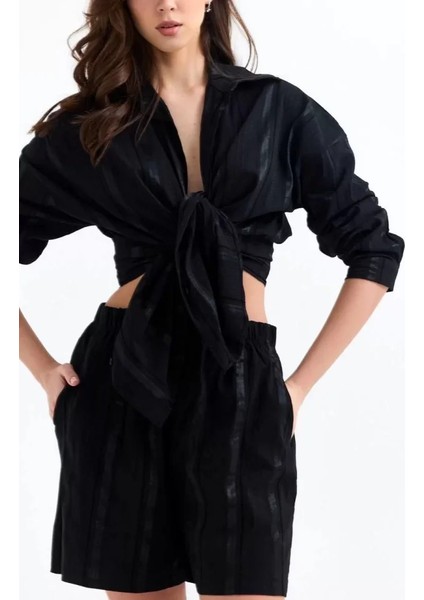 Kendinden Desenli Şortlu Takım - Siyah fiyatları