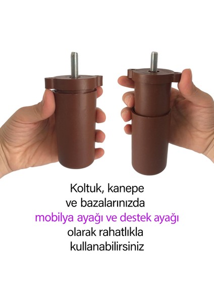 Ayarlı Destek Ayağı 9.5 x 14.5 cm Kahverengi Gizli Ayak M8 Civatalı Incediş Mobilya Kanepe Baza Koltuk