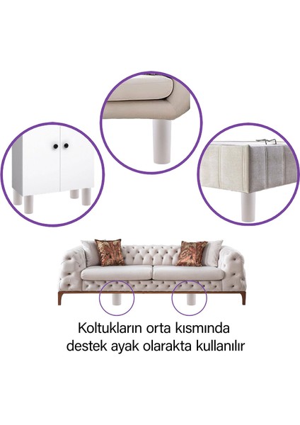 8 Adet Silindir Destek Ayağı 15 cm Beyaz Gizli Ayak M8 Civatalı Incediş Mobilya Kanepe Baza Koltuk