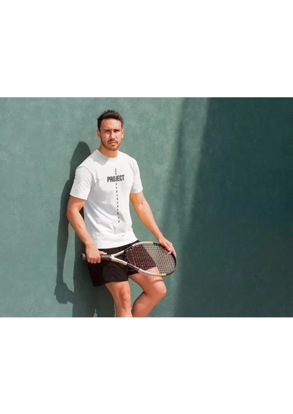 Bisiklet Yaka Baskılı Oversize T-Shirt Beyaz