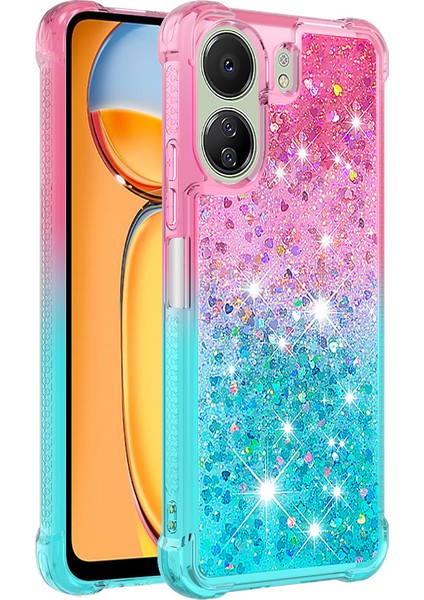 Xiaomi Redmi 13C 4g Kılıf Gradyan Renkli Parıltılı Hareketli Telefon Kapağı-Pembe + Mavi (Yurt Dışından)