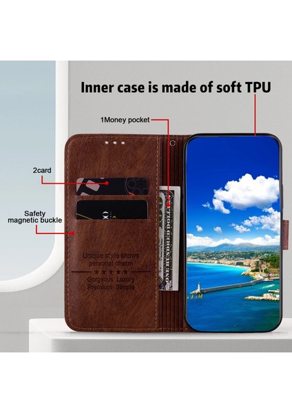 Xiaomi Redmi Note 13 4g Kılıf Folio Standı Görünümü Pu Deri Telefon Kapağı-Kahverengi (Yurt Dışından)