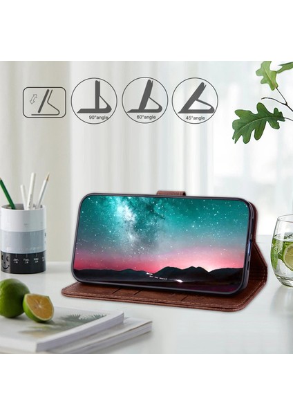 Xiaomi Redmi Note 13 4g Kılıf Folio Standı Görünümü Pu Deri Telefon Kapağı-Kahverengi (Yurt Dışından)