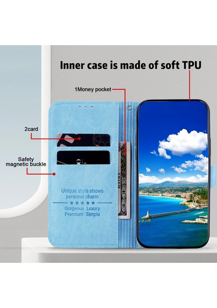 Xiaomi Redmi Note 13 Pro 5g Kılıf Pu Deri Cüzdan Koruyucu Kapak-Bebek Mavisi (Yurt Dışından)