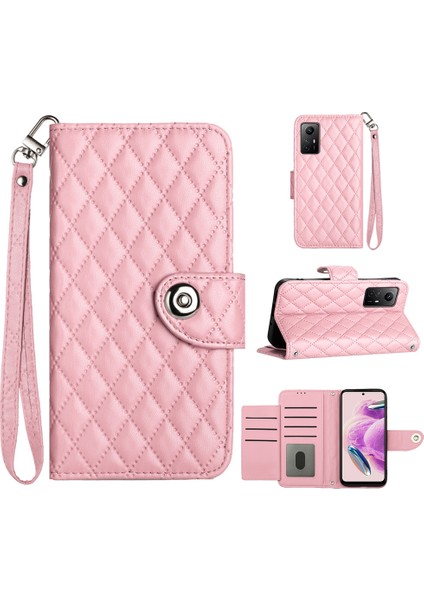 Xiaomi Redmi Note 12S 4g Deri Kılıf Eşkenar Dörtgen 7 Kart Yuvaları Telefon Kapağı-Pembe (Yurt Dışından)