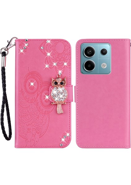 Xiaomi Redmi Note 13 Pro 5g Kılıf Cüzdan Çevirme Telefon Deri Kapak Baykuş Çiçek Baskılı-Gül (Yurt Dışından)