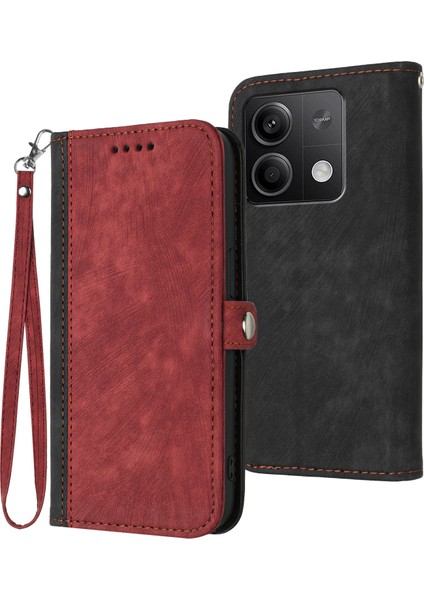 Xiaomi Redmi Note 13 5g Kılıf Pu Deri Darbeye Dayanıklı Bilek Kayışı Telefon Kapağı-Kırmızı (Yurt Dışından)
