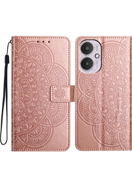 Xiaomi Redmi Için 13C 4G/13C 5g Kılıf Pu Deri Mandala Baskılı Telefon Kapağı-Gül Altın (Yurt Dışından)