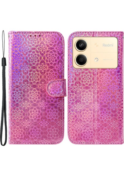 Xiaomi Redmi Note 13R Pro 5g Pu Deri Telefon Kılıfı Için Göz Kamaştırıcı Çiçek Desenli Cep Telefonu Kapağı-Pembe (Yurt Dışından)