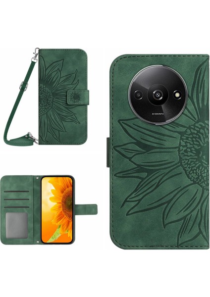 Xiaomi Redmi A3 Deri Kılıf Crossbody Cüzdan Telefon Kapağı-Yeşil (Yurt Dışından)