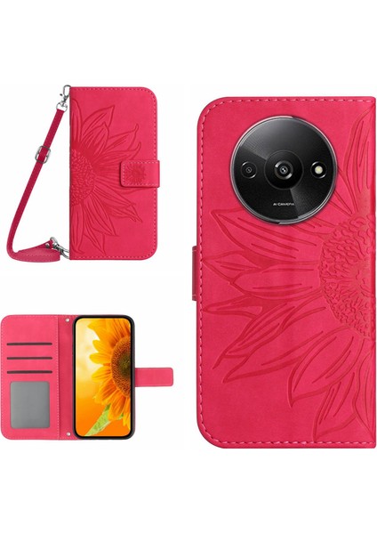Xiaomi Redmi A3 Deri Kılıf Crossbody Cüzdan Telefon Kapağı-Gül (Yurt Dışından)
