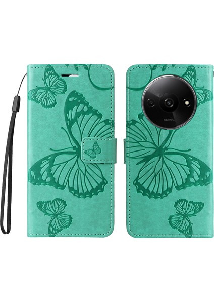Xiaomi Redmi A3 Kılıf Kart Tutucu Bilek Kayışı Deri Telefon Kapağı-Yeşil (Yurt Dışından)