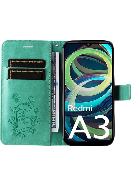 Xiaomi Redmi A3 Kılıf Kart Tutucu Bilek Kayışı Deri Telefon Kapağı-Yeşil (Yurt Dışından) fiyatları