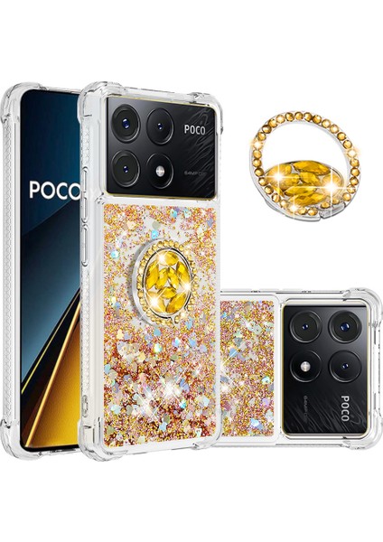 Xiaomi Poco X6 Pro 5g Kılıf Kickstand Tpu Telefon Kapağı-Altın/kalpler Için (Yurt Dışından)