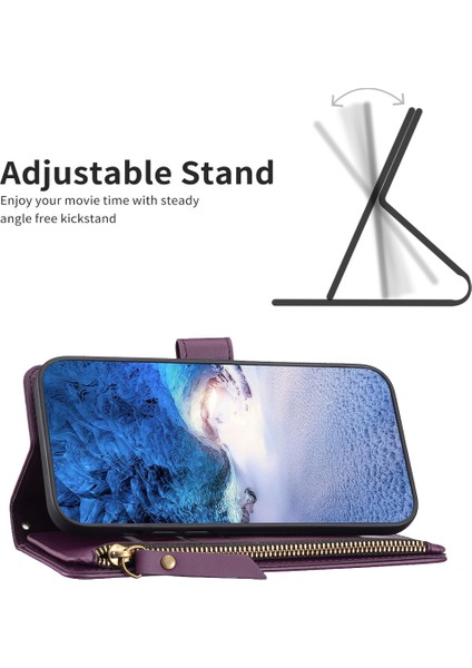 Xiaomi Redmi Note 13 5g Deri Telefon Kılıfı Cüzdan Standı Kapak Çevirin Fermuar Cep-Koyu Mor (Yurt Dışından)
