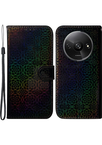 Xiaomi Redmi Için A3 Pu Deri Kılıf Çizilmez Göz Kamaştırıcı Çiçek Desenli Telefon Koruyucu-Siyah (Yurt Dışından)