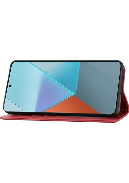 Xiaomi Redmi Note 13 5g Telefon Kılıfı Mutlu Kedi Desenli Cüzdan Kapak Çevirin-Kırmızı (Yurt Dışından)