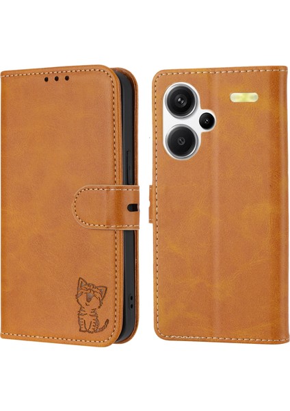 Xiaomi Redmi Note 13 Pro+ 5g Cüzdan Kılıf Mutlu Kedi Desenli Darbeye Dayanıklı Flip Telefon Kapağı-Mavi-Sarı (Yurt Dışından)