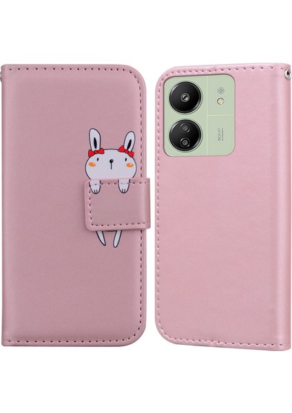 Xiaomi Redmi 13C 4g Kılıf Karikatür Desen Cüzdan Deri Telefon Kapağı-Pembe (Yurt Dışından)