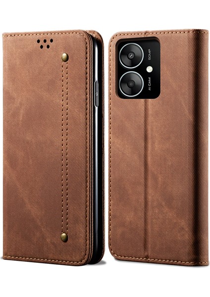 Redmi 13C 5g Flip Telefon Kılıfı Kot Kumaş Doku Deri Kapak-Kahve Için (Yurt Dışından)