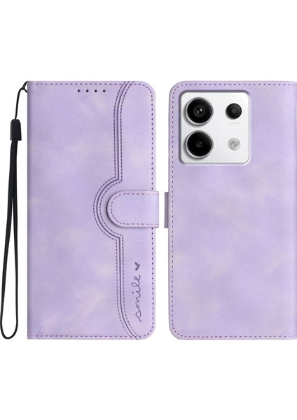 Xiaomi Redmi Note 13 Pro 4g Cüzdan Kılıf Baskılı Deri Telefon Kılıfı - Mor Standlı (Yurt Dışından)