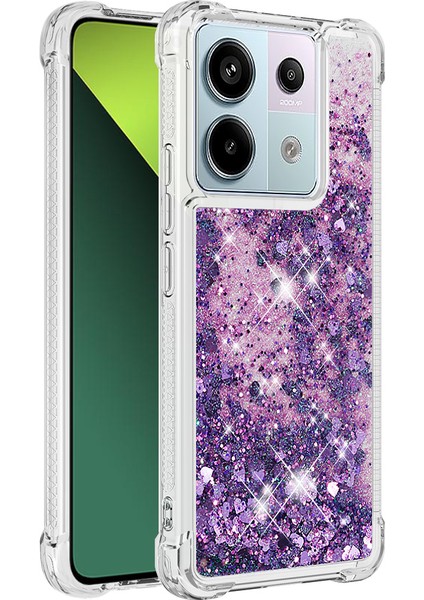 Xiaomi Redmi Note 13 Pro 5g Kılıfı Payetler Quicksand Tpu Telefon Kapağı-Koyu Mor/kalpler (Yurt Dışından)