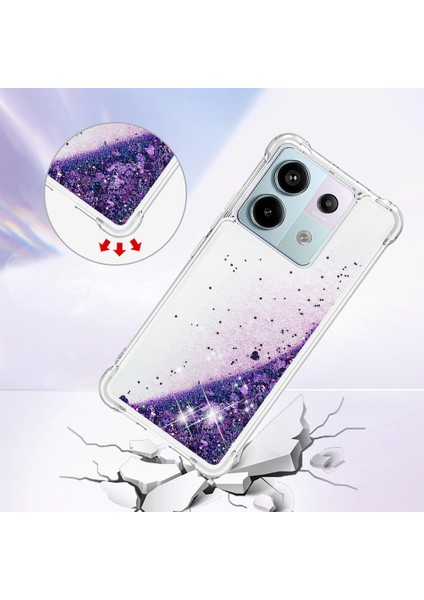 Xiaomi Redmi Note 13 Pro 5g Kılıfı Payetler Quicksand Tpu Telefon Kapağı-Koyu Mor/kalpler (Yurt Dışından)